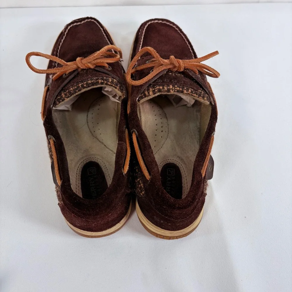 Sperry Top-Sider Boat Shoes Brown Suede Woven Houndstooth Mens 10 M